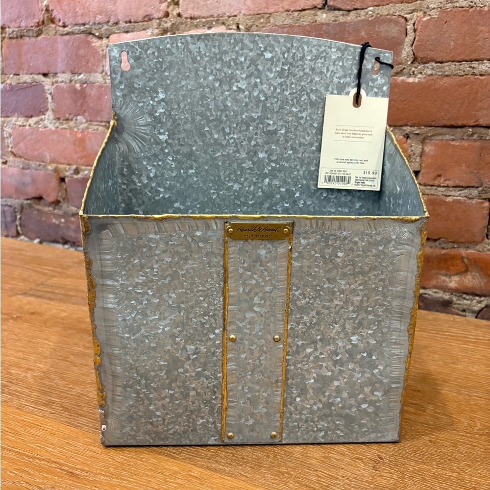 Magnolia Home Gold-Trimmed Galvanized Metal Storage Bin/Mailbox